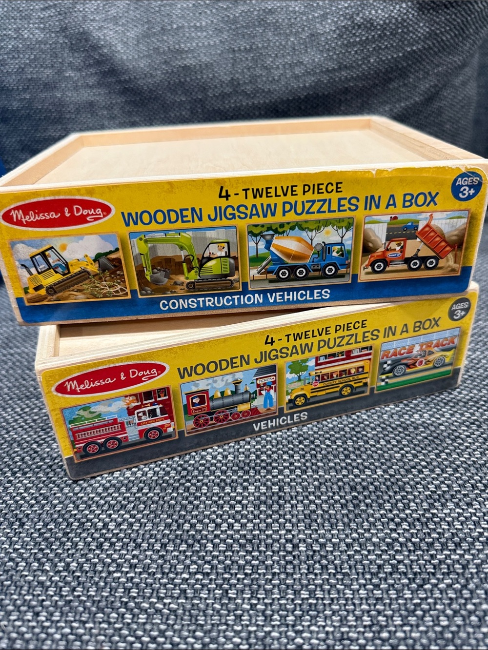 Melissa & Doug Yellow Construction & Vehicles Wooden Jigsaw Puzzle Set (2 SETS)